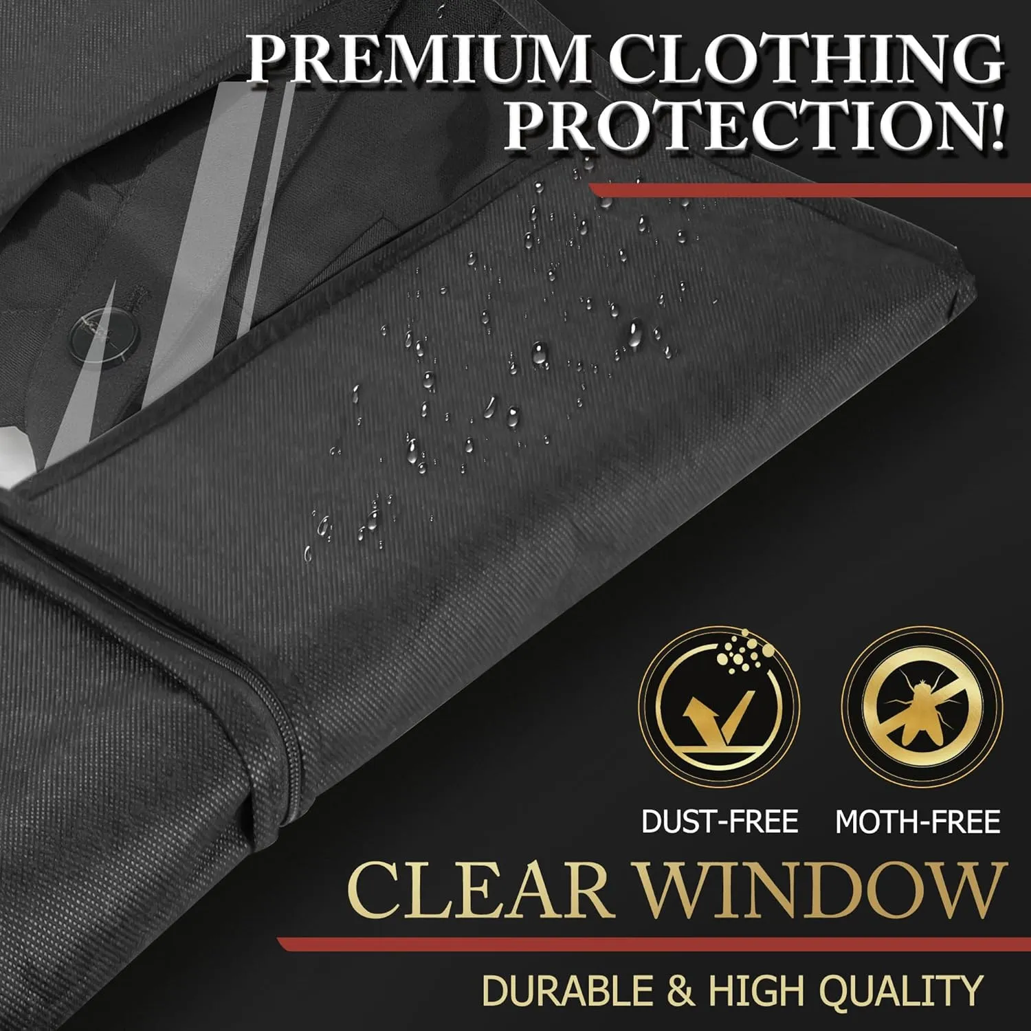 10 Pack 40-inch Garment Bags for Travel, Garment Bags for Hanging Clothes with Zipper and Visible Transparent Window，Black