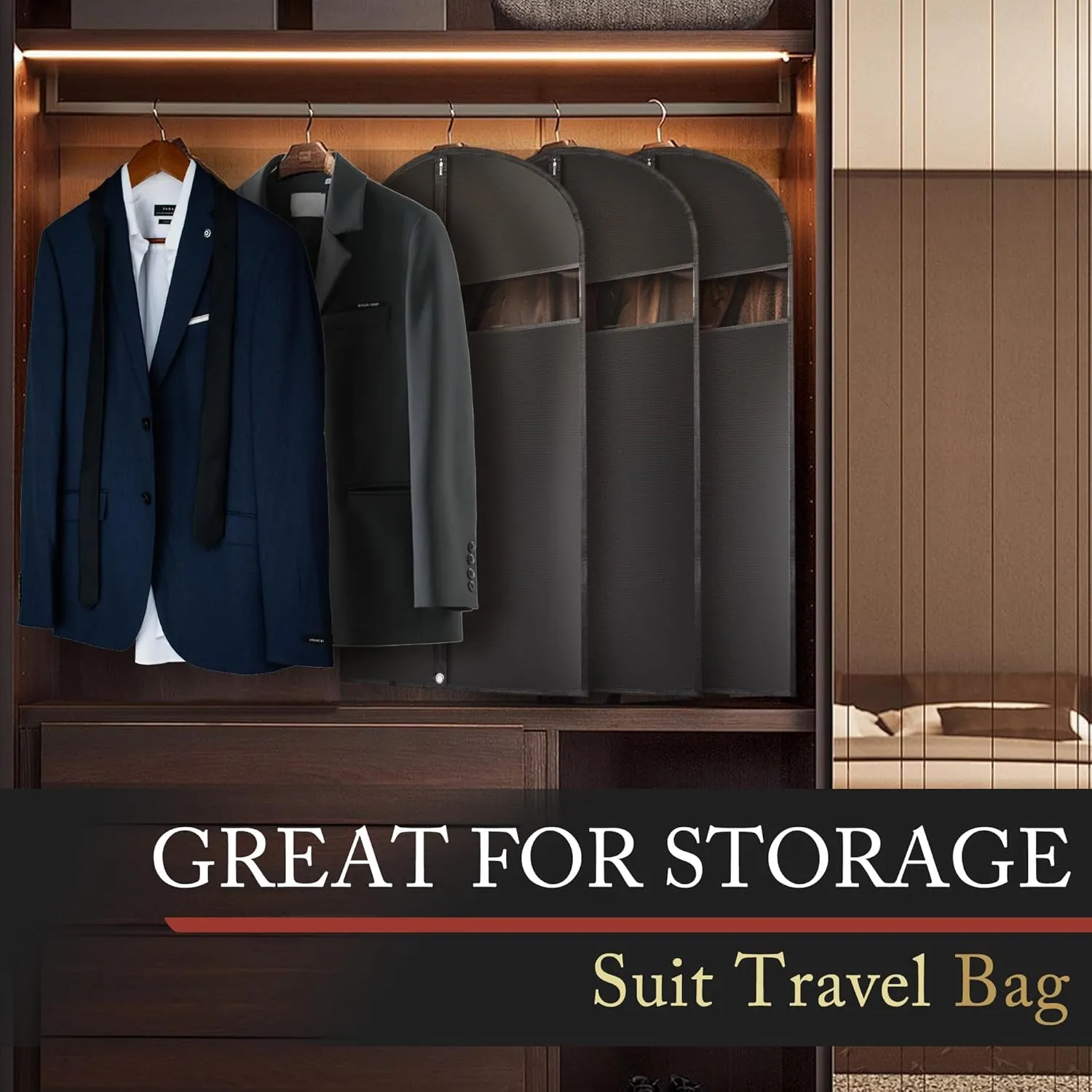 10 Pack 40-inch Garment Bags for Travel, Garment Bags for Hanging Clothes with Zipper and Visible Transparent Window，Black