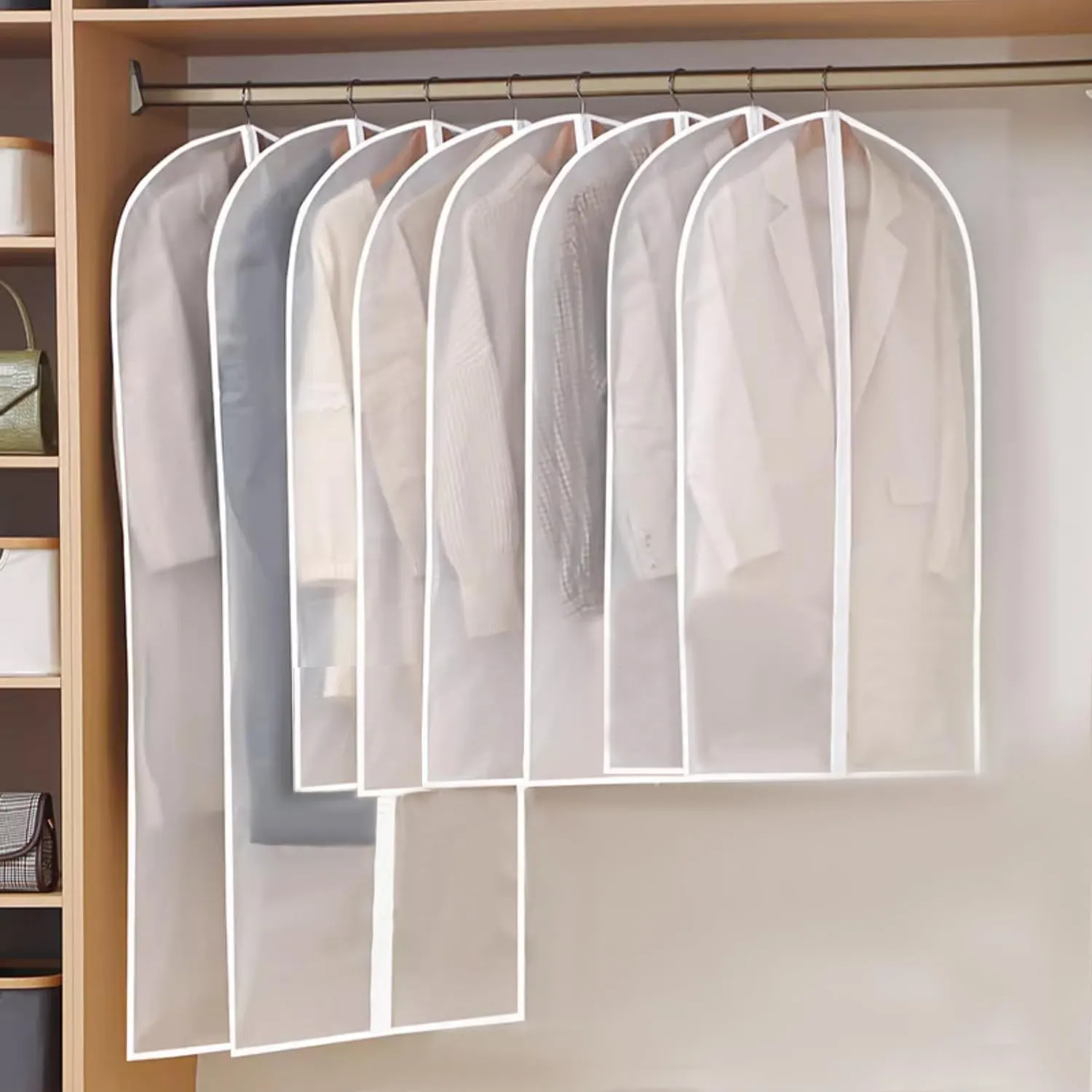 10 Packs Combo Size Garments Bags, Clear Dress Bags for Closet Storage, Suit Cover Protecting Dusts with Zipper, Hanging Clothes Cover Dress Bags for Suits, Coats - 24"x40"/60"