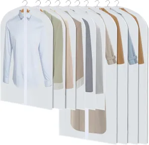 10 Packs Combo Size Garments Bags, Clear Dress Bags for Closet Storage, Suit Cover Protecting Dusts with Zipper, Hanging Clothes Cover Dress Bags for Suits, Coats - 24"x40"/60"