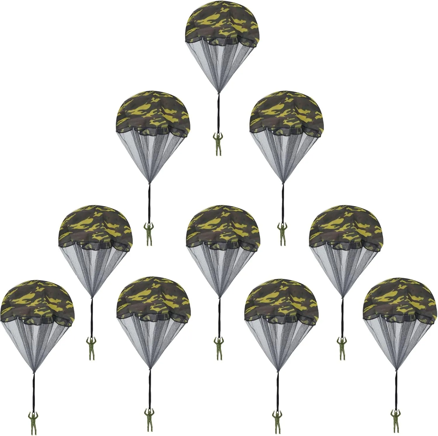 10 Pcs Parachute Toy, Camo Parachute Men Tangle Free Throwing Hand Throw Outdoor Flying Paratrooper Toy No Battery nor Assembly Required