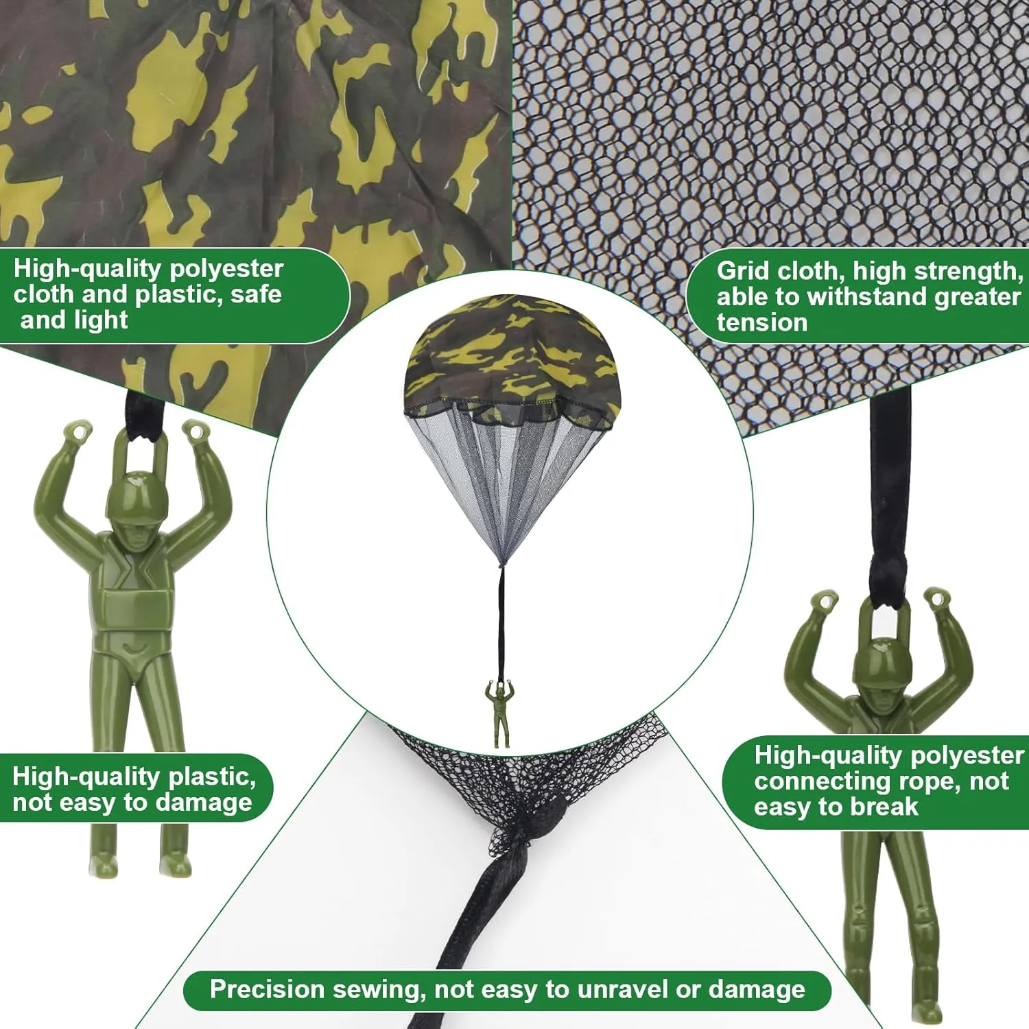 10 Pcs Parachute Toy, Camo Parachute Men Tangle Free Throwing Hand Throw Outdoor Flying Paratrooper Toy No Battery nor Assembly Required