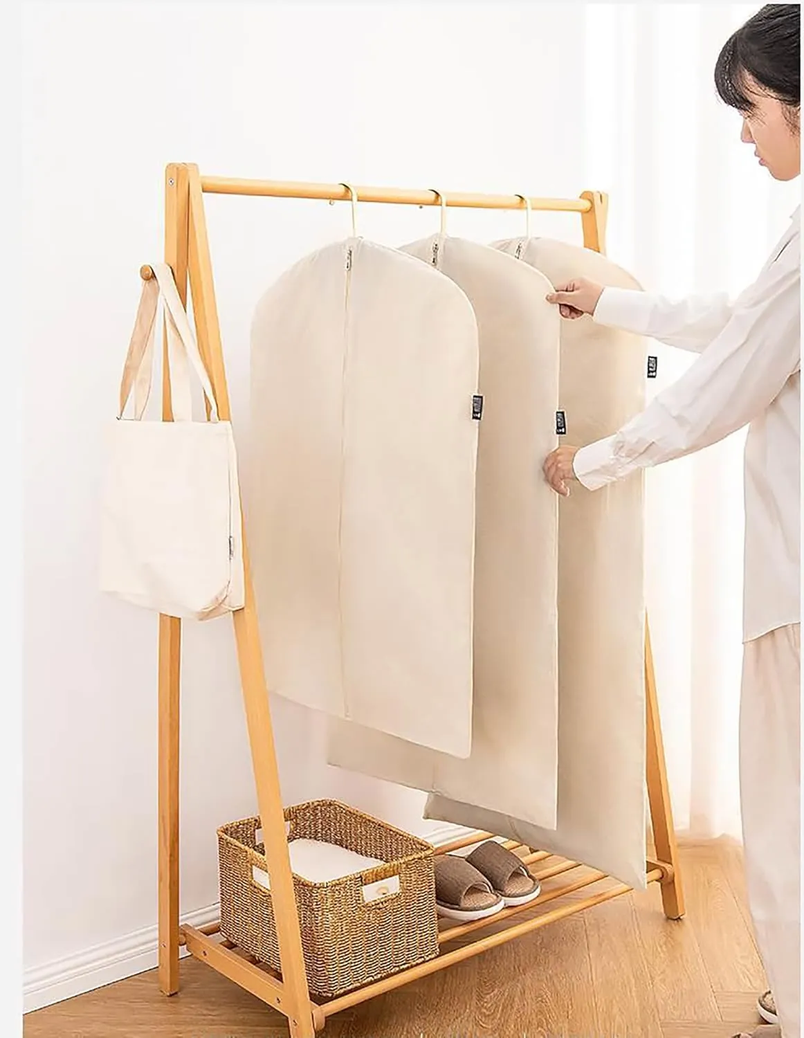 100% cotton canvas garment bags for closet storage and travel suit bags for clothes, coats, jackets, shirts, dresses suit garment cover for hanging clothes storage (24''x59''(2set))