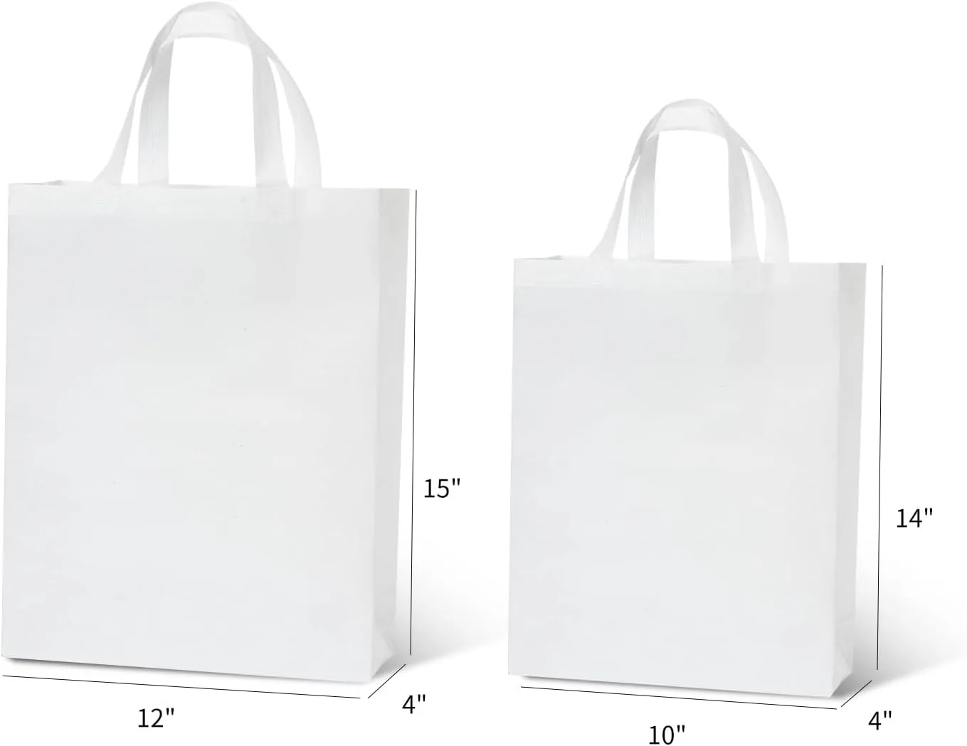 100 Pcs Custom Tote Bags with Handle, Tote Bags Non-woven Reusable bags Ideal for Sales,Business,Store,12x4x15 in