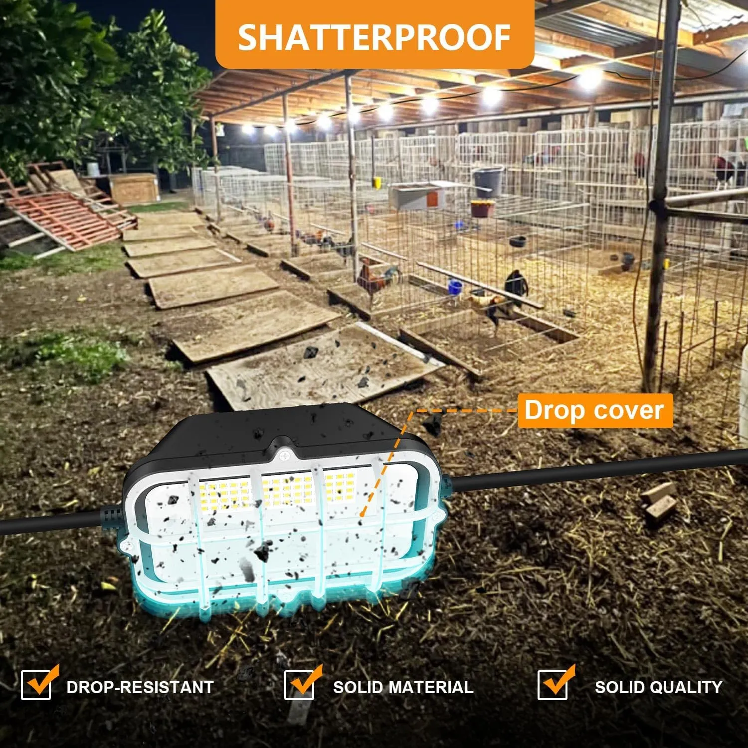 100ft LED Construction String Lights, 150W 15000LM Waterproof IP67 Led String Work Lights, Construction Temporary Lights (100ft-10 Light).
