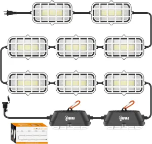 100ft LED Construction String Lights, 150W 15000LM Waterproof IP67 Led String Work Lights, Construction Temporary Lights (100ft-10 Light).