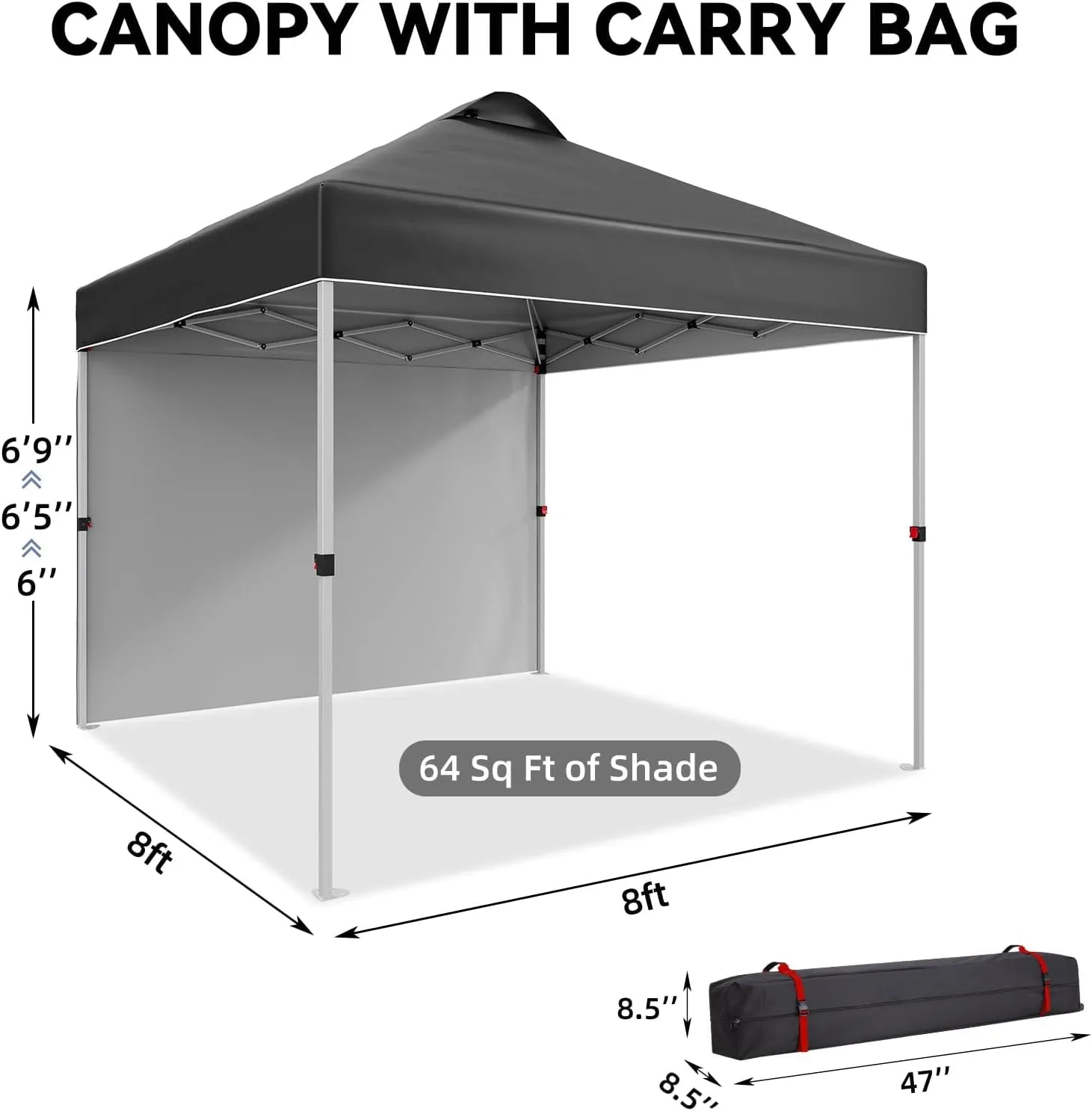 10x10 Pop Up Canopy Tent with Sidewall – Portable Instant Canopy Includes 4 Stakes, 4 Ropes, 4 Weight Bags & Wheeled Carry Bag for Outdoor Events