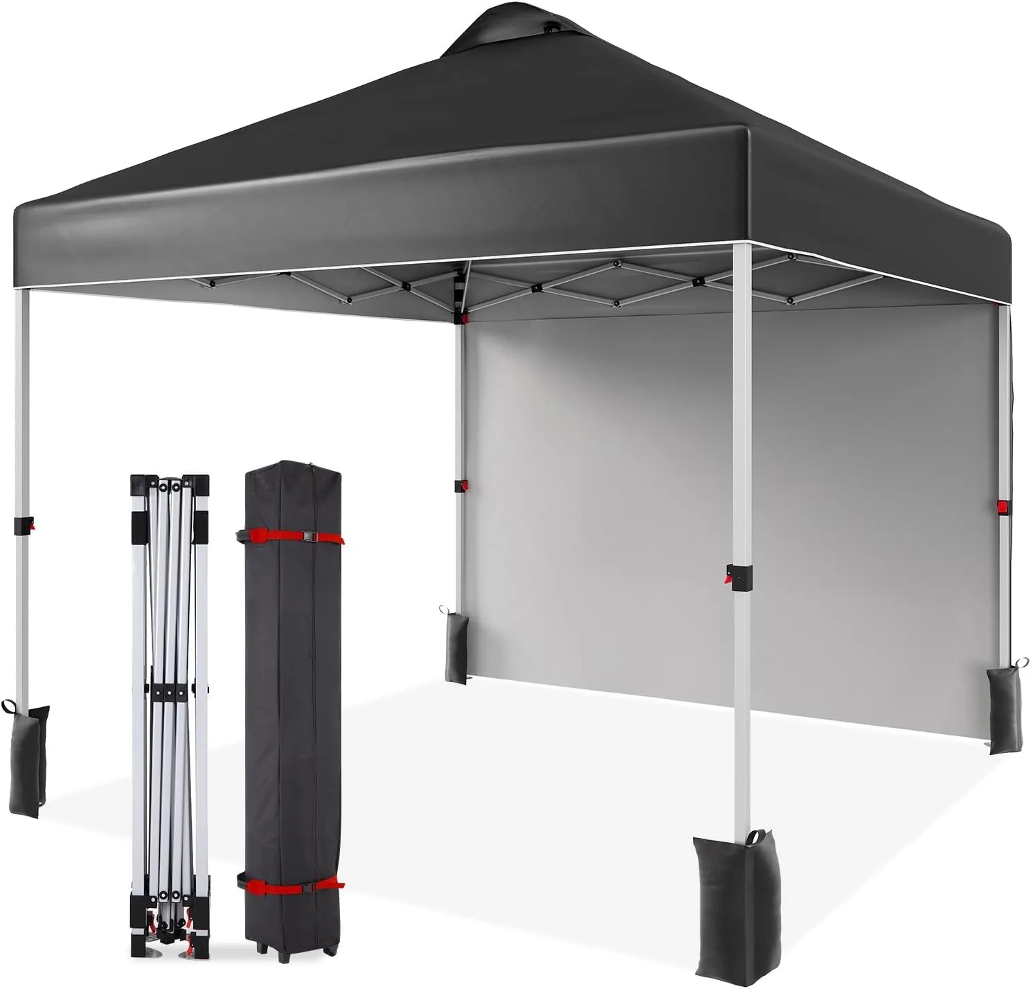 10x10 Pop Up Canopy Tent with Sidewall – Portable Instant Canopy Includes 4 Stakes, 4 Ropes, 4 Weight Bags & Wheeled Carry Bag for Outdoor Events