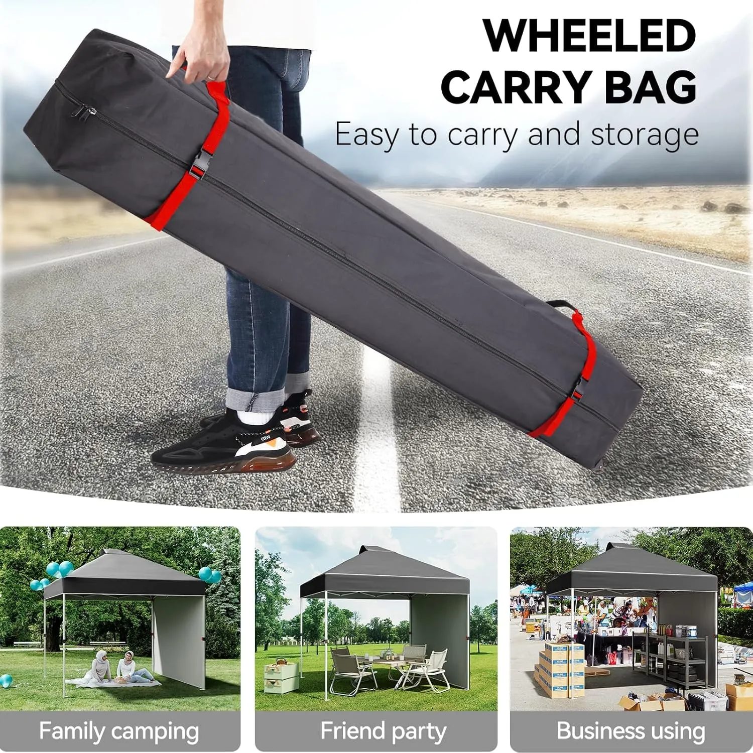 10x10 Pop Up Canopy Tent with Sidewall – Portable Instant Canopy Includes 4 Stakes, 4 Ropes, 4 Weight Bags & Wheeled Carry Bag for Outdoor Events