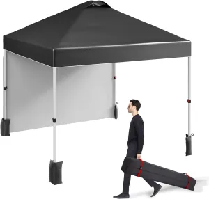 10x10 Pop Up Canopy Tent with Sidewall – Portable Instant Canopy Includes 4 Stakes, 4 Ropes, 4 Weight Bags & Wheeled Carry Bag for Outdoor Events