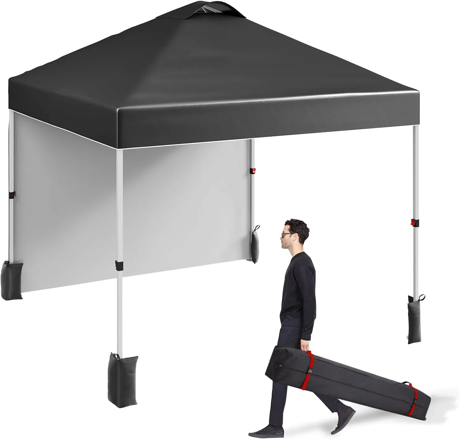 10x10 Pop Up Canopy Tent with Sidewall – Portable Instant Canopy Includes 4 Stakes, 4 Ropes, 4 Weight Bags & Wheeled Carry Bag for Outdoor Events