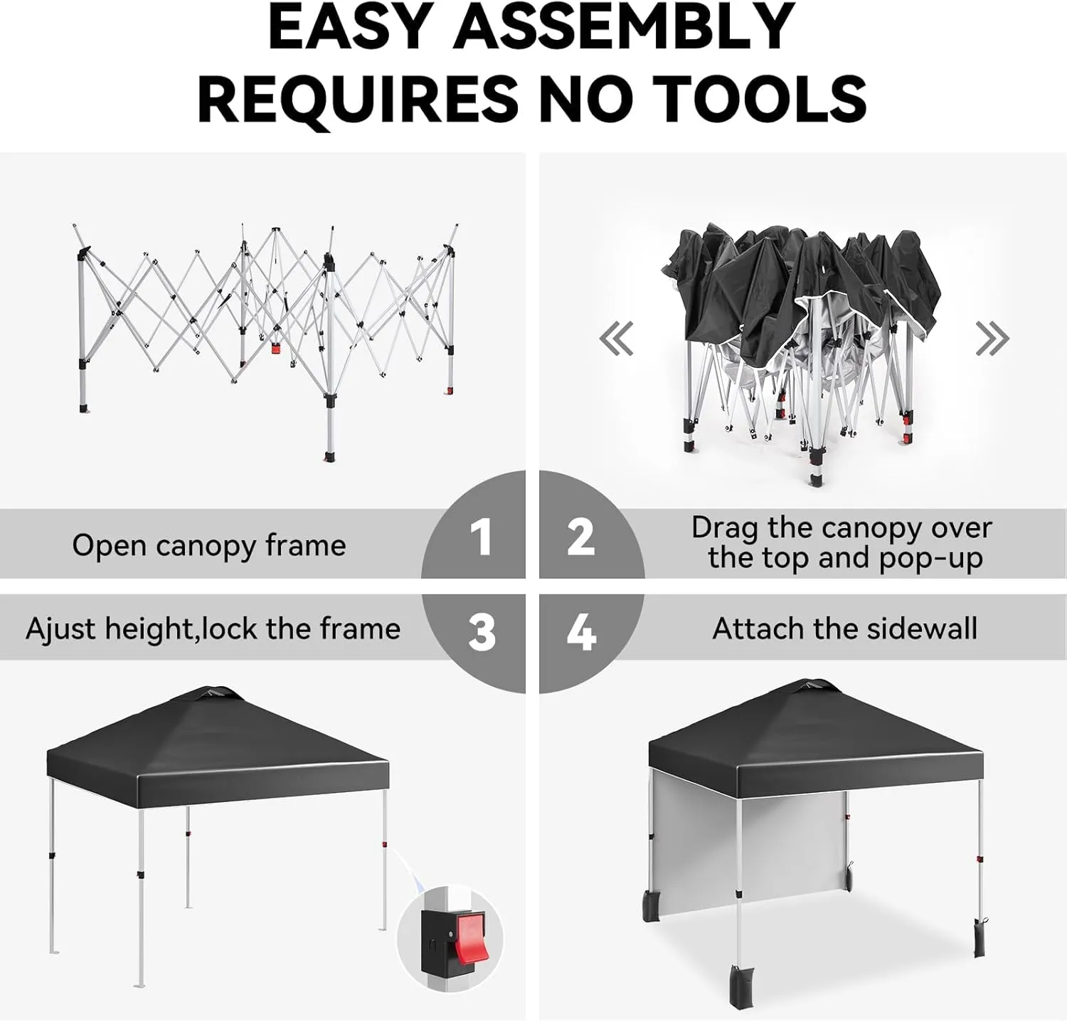 10x10 Pop Up Canopy Tent with Sidewall – Portable Instant Canopy Includes 4 Stakes, 4 Ropes, 4 Weight Bags & Wheeled Carry Bag for Outdoor Events