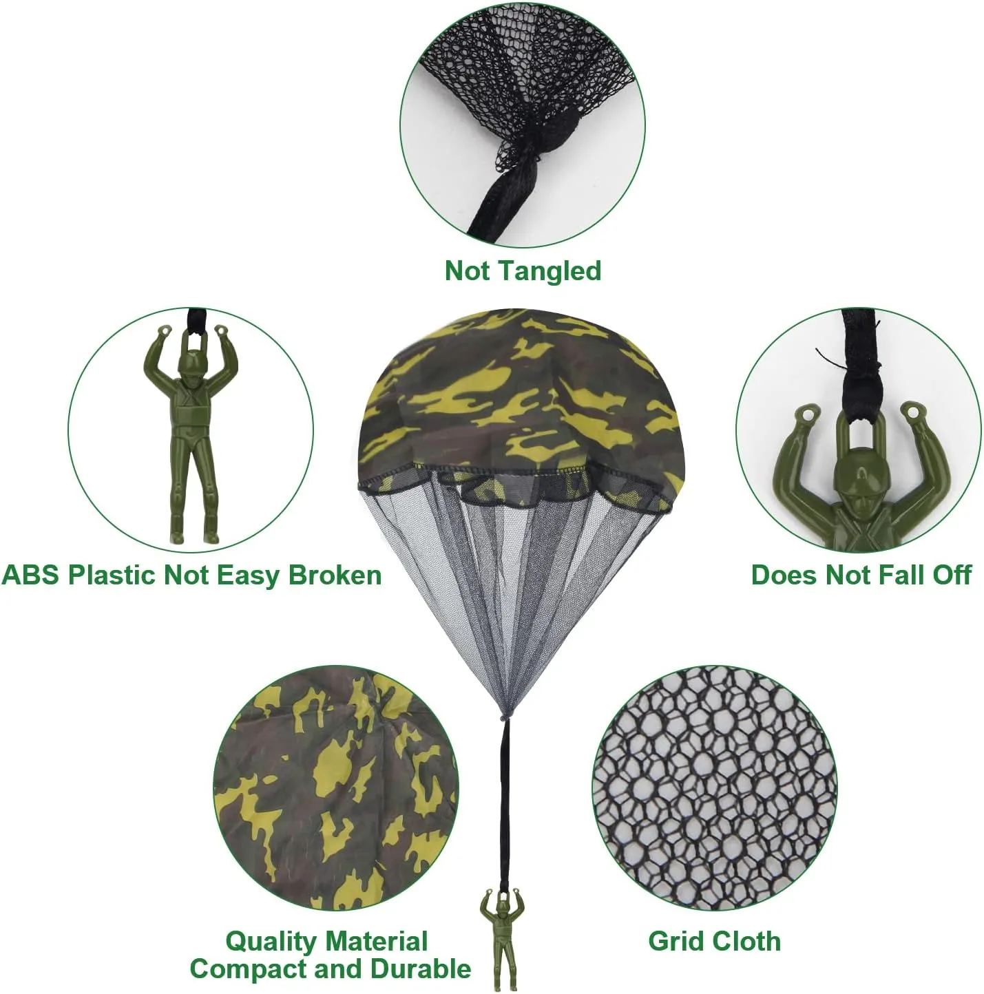 12 Pcs Parachute Toy, Camo Parachute Men Tangle Free Throwing Outdoor Flying Paratrooper Toy No Battery nor Assembly Required