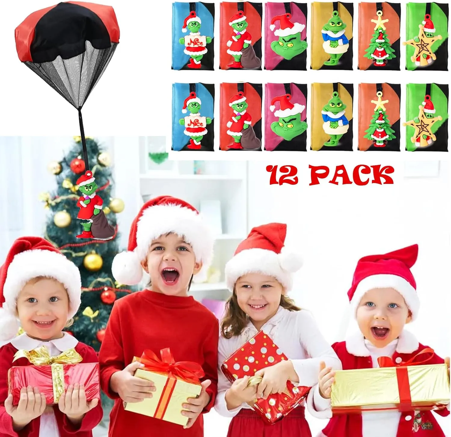 12PCS Christmas Parachute Toys,Christmas Toys for Kids Girls Boys,Christmas Stocking Stuffers 2024,Tangle Free Outdoor Flying Parachute,Christmas Party Favors Xmas Gifts Goody Bag Filler