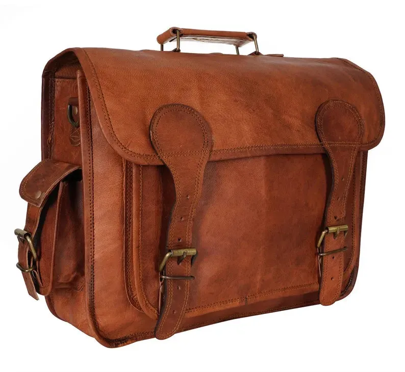 15" Genuine Leather Laptop Bag Adjustable & Convertible Straps