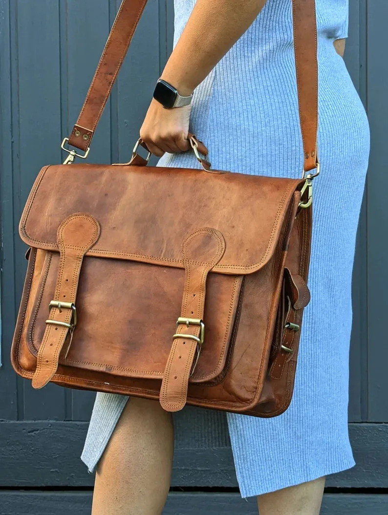 15" Genuine Leather Laptop Bag Adjustable & Convertible Straps