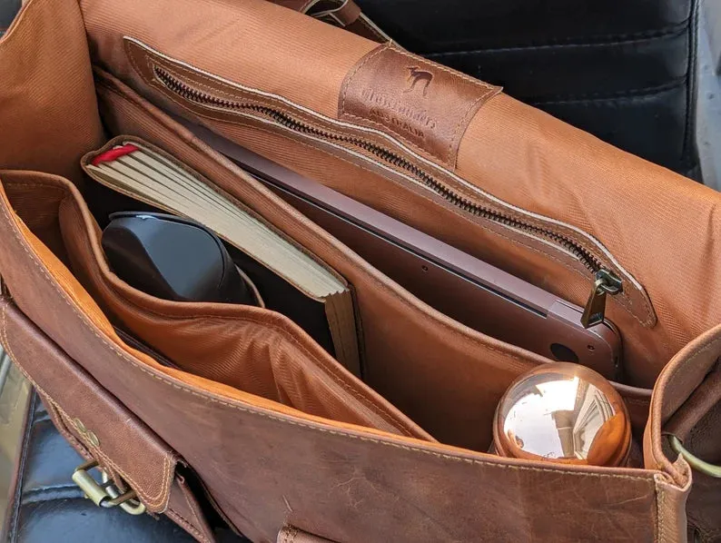 15" Genuine Leather Laptop Bag Adjustable & Convertible Straps