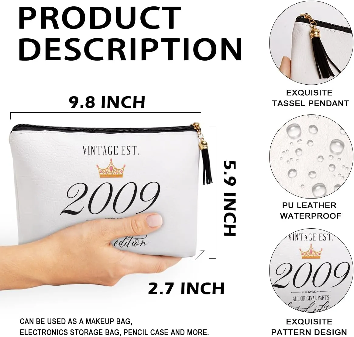 16th Birthday Gift for Women Sweet 16th Gift Friendship Gift Idea for Her Women Sister Funny Cosmetic Bag Travel Facility Bag Makes the World a Better Place Since 2009 Birthday Gift from mom.