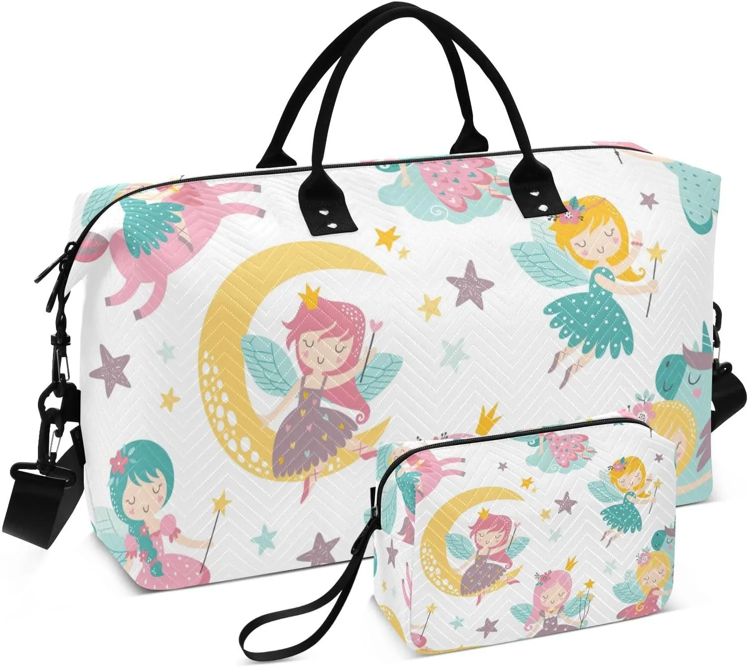17831814_fairies_set_august_2021 Large Travel Duffel Bag, Sports Tote Gym Bag, Shoulder Weekender Overnight Bag for Women Men, Carry On Luggage with Toiletry Bags