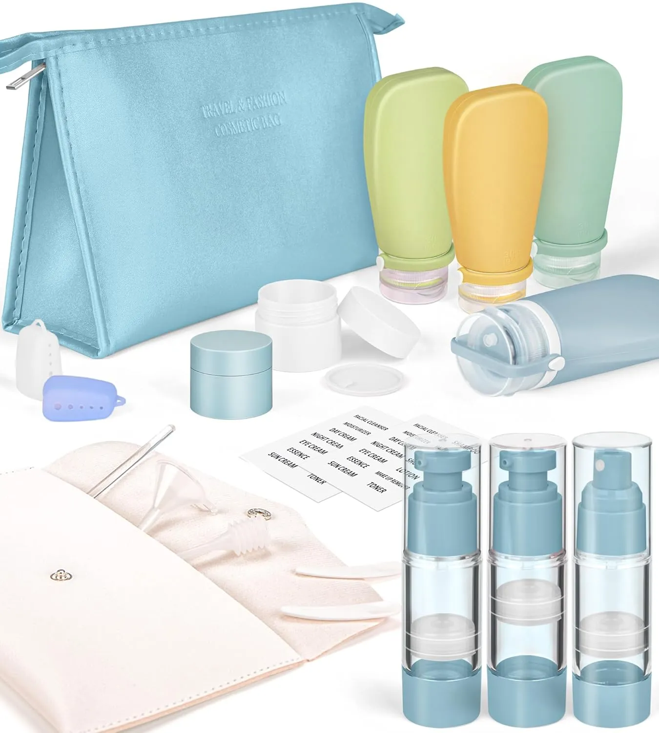 19 Pack Travel Bottles for Toiletries, TSA Approved Refillable Squeezable Leak Proof Silicone Travel Size Toiletries Containers for Shampoo Conditioner Lotion, BPA Free