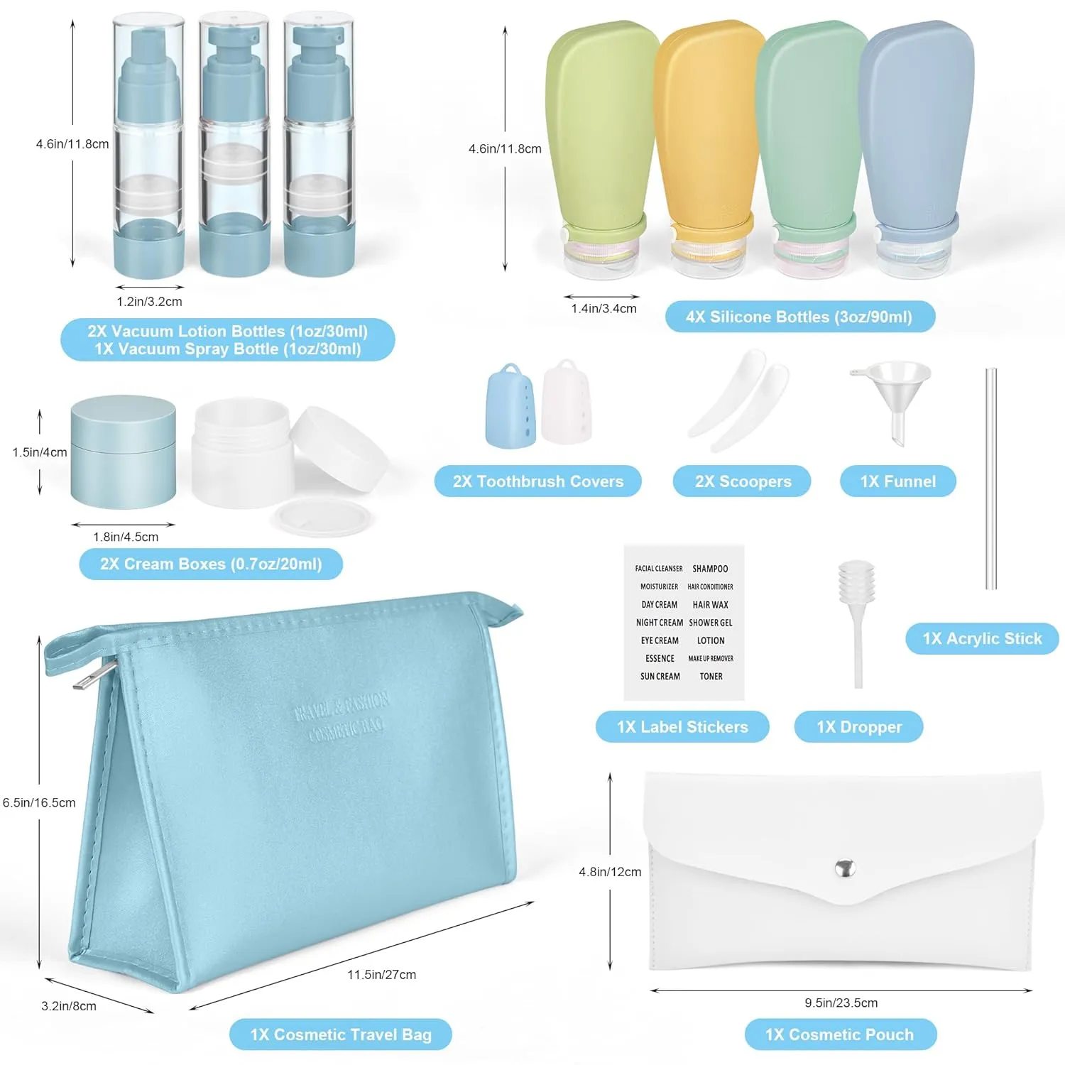 19 Pack Travel Bottles for Toiletries, TSA Approved Refillable Squeezable Leak Proof Silicone Travel Size Toiletries Containers for Shampoo Conditioner Lotion, BPA Free