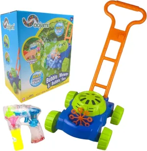 2-in-1 Bubble Blower Lawn Mower & Bubble Gun Set - Summer Fun Outdoor Toy for Toddlers Party Game for Ages 3 