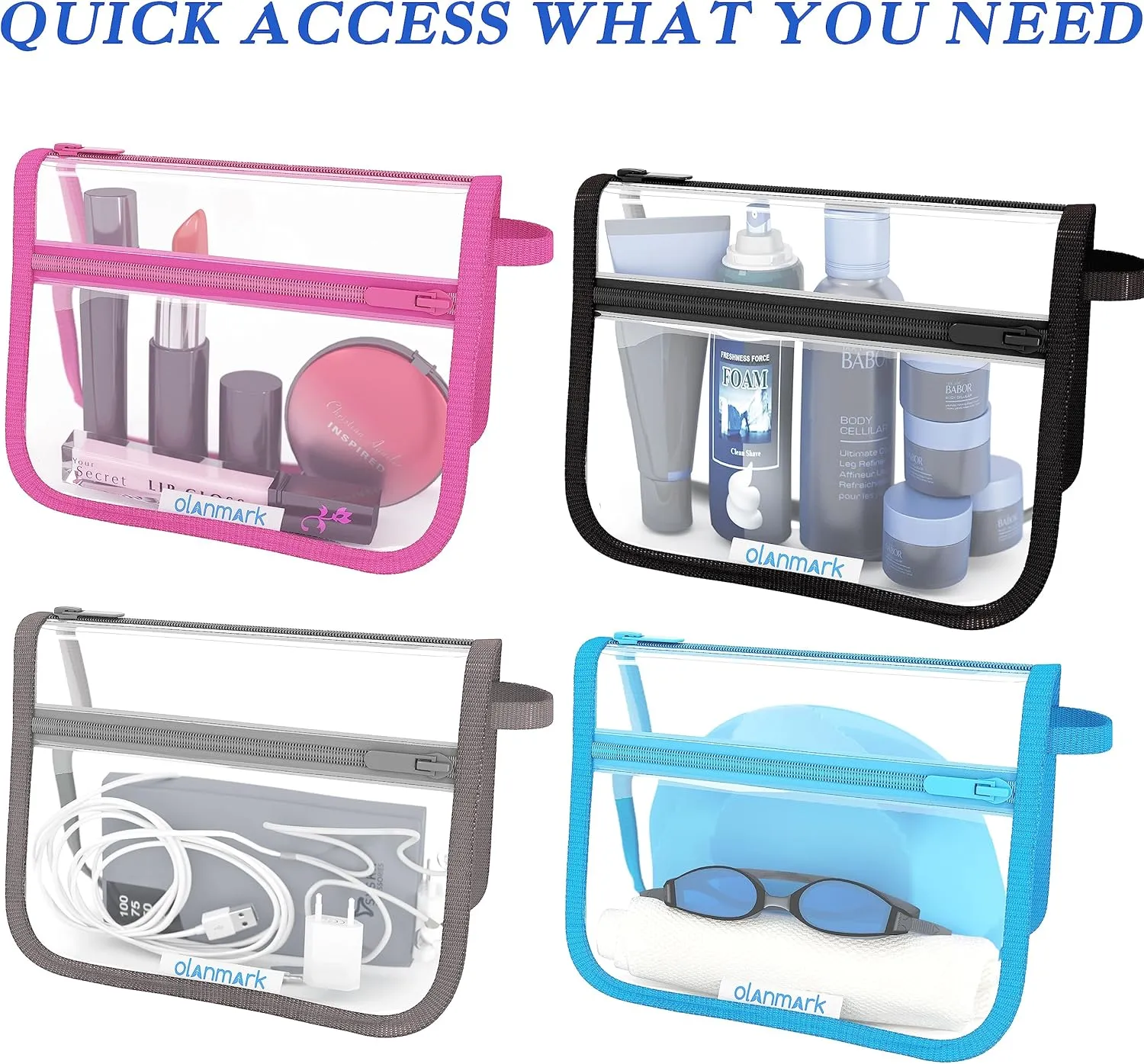 2 Pack TSA Approved Toiletry Bag - Quart Size Travel Bag for Toiletries - Reusable Clear Bag for Liquids - 311 Compliant Airplane Bag Gray