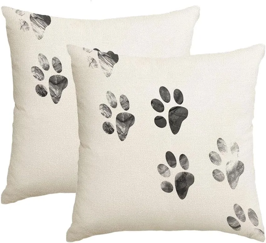 2 Packs Outdoor Waterproof Decorative Throw Pillow Covers 20x20 Inch Foot Trail Design Animal Print Dog Pattern Pet Grungy Pawprint Walk Animals Savage Paw Wildlife Cushion Case for Couch Bed Sofa