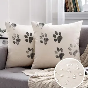 2 Packs Outdoor Waterproof Decorative Throw Pillow Covers 20x20 Inch Foot Trail Design Animal Print Dog Pattern Pet Grungy Pawprint Walk Animals Savage Paw Wildlife Cushion Case for Couch Bed Sofa