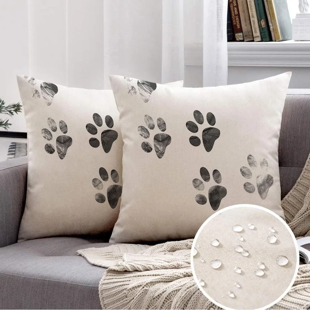2 Packs Outdoor Waterproof Decorative Throw Pillow Covers 20x20 Inch Foot Trail Design Animal Print Dog Pattern Pet Grungy Pawprint Walk Animals Savage Paw Wildlife Cushion Case for Couch Bed Sofa