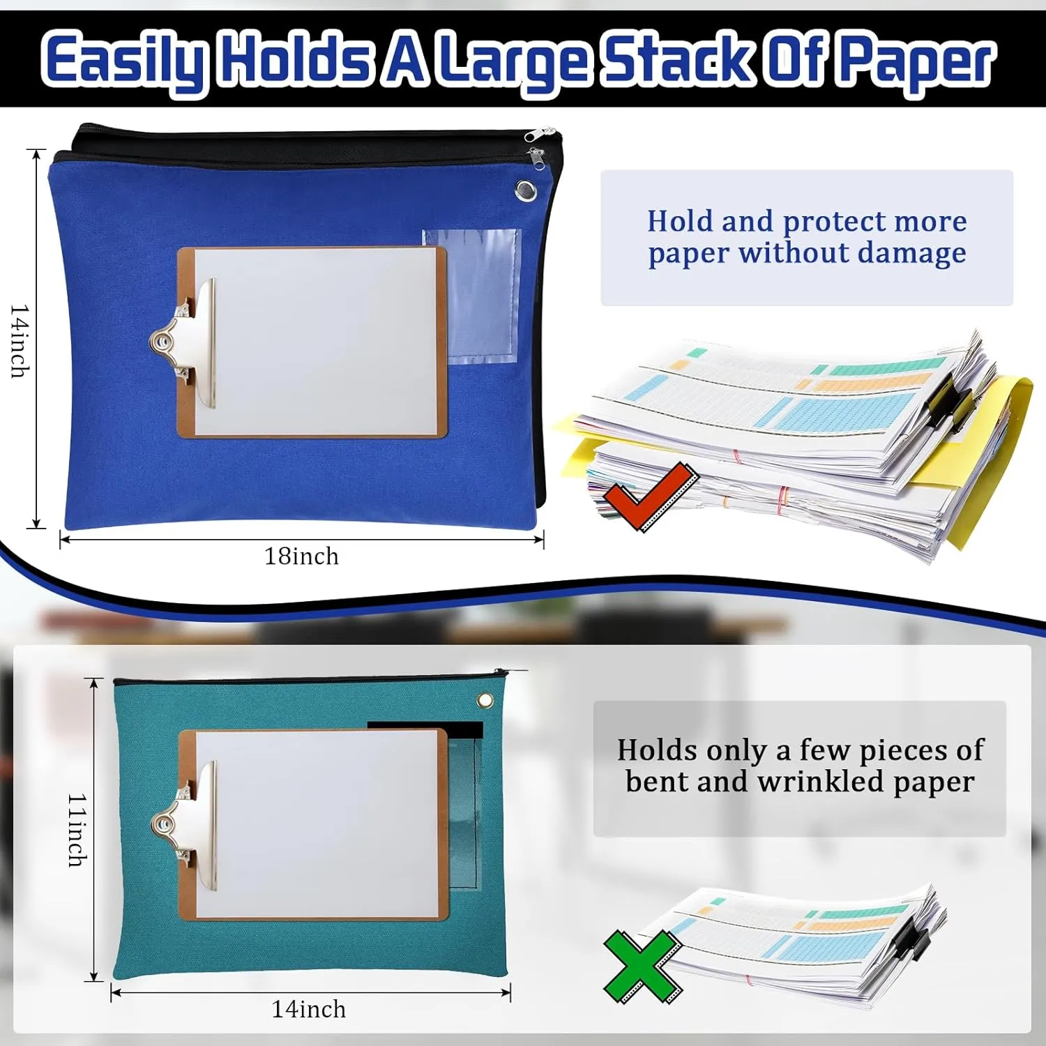 2 Pcs Interoffice Mailer Canvas Transit Sack Zipper Bag 18" x 14" Large Zipper Pouch with Grommet Interoffice Mail Bag (Black,Blue)