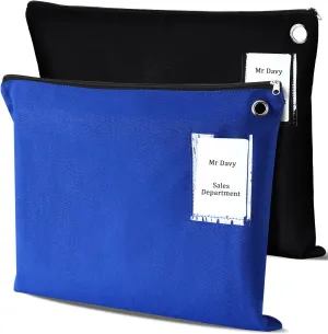 2 Pcs Interoffice Mailer Canvas Transit Sack Zipper Bag 18" x 14" Large Zipper Pouch with Grommet Interoffice Mail Bag (Black,Blue)