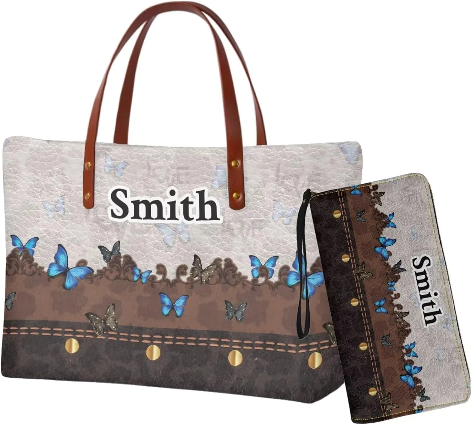 2 Pcs Purse and Wallet Set for Women Zipper Large Tote Bag Top Handle Purse with Leather Clutch