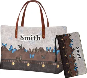 2 Pcs Purse and Wallet Set for Women Zipper Large Tote Bag Top Handle Purse with Leather Clutch