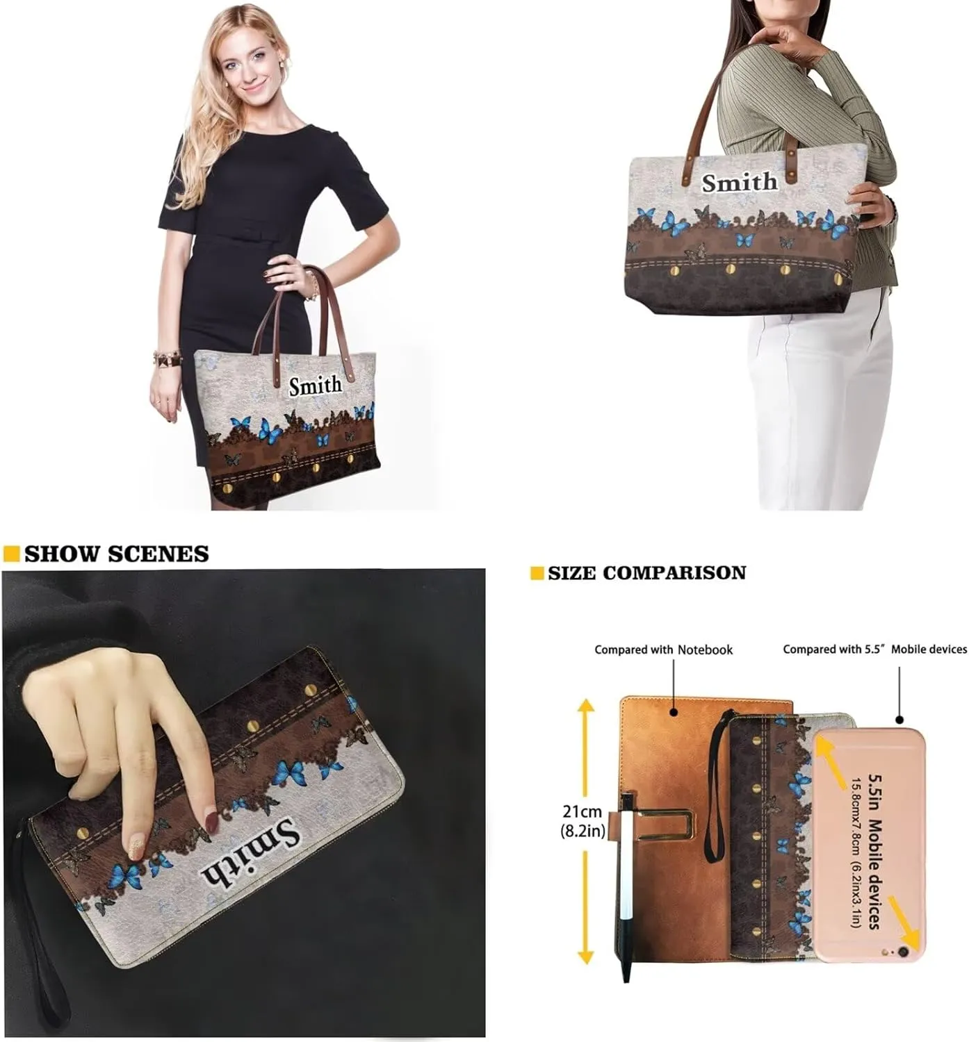 2 Pcs Purse and Wallet Set for Women Zipper Large Tote Bag Top Handle Purse with Leather Clutch