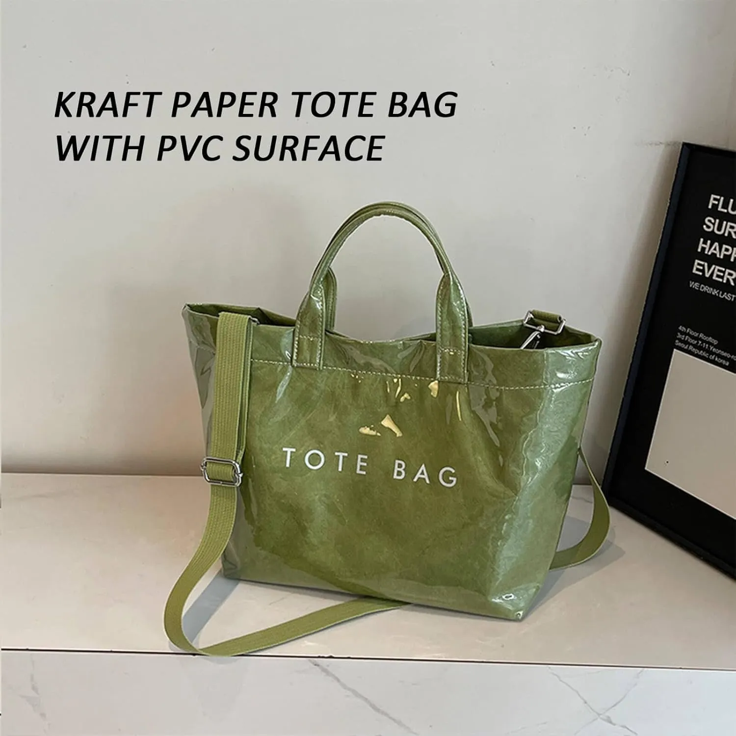 2025 Upgraded PVC Tote Bag for Women with Detachable Crossbody Strap, Letters Print Large Clear Designer Hobo Handbag
