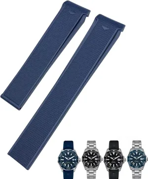 20mm 22mm Rubber Silicone Watch Strap Black Blue Brown Watch Bands for Tag Heuer Carrera AQUARACER F1 Diving Waterproof Bracelet (Color : Black Black, Size : 22mm)