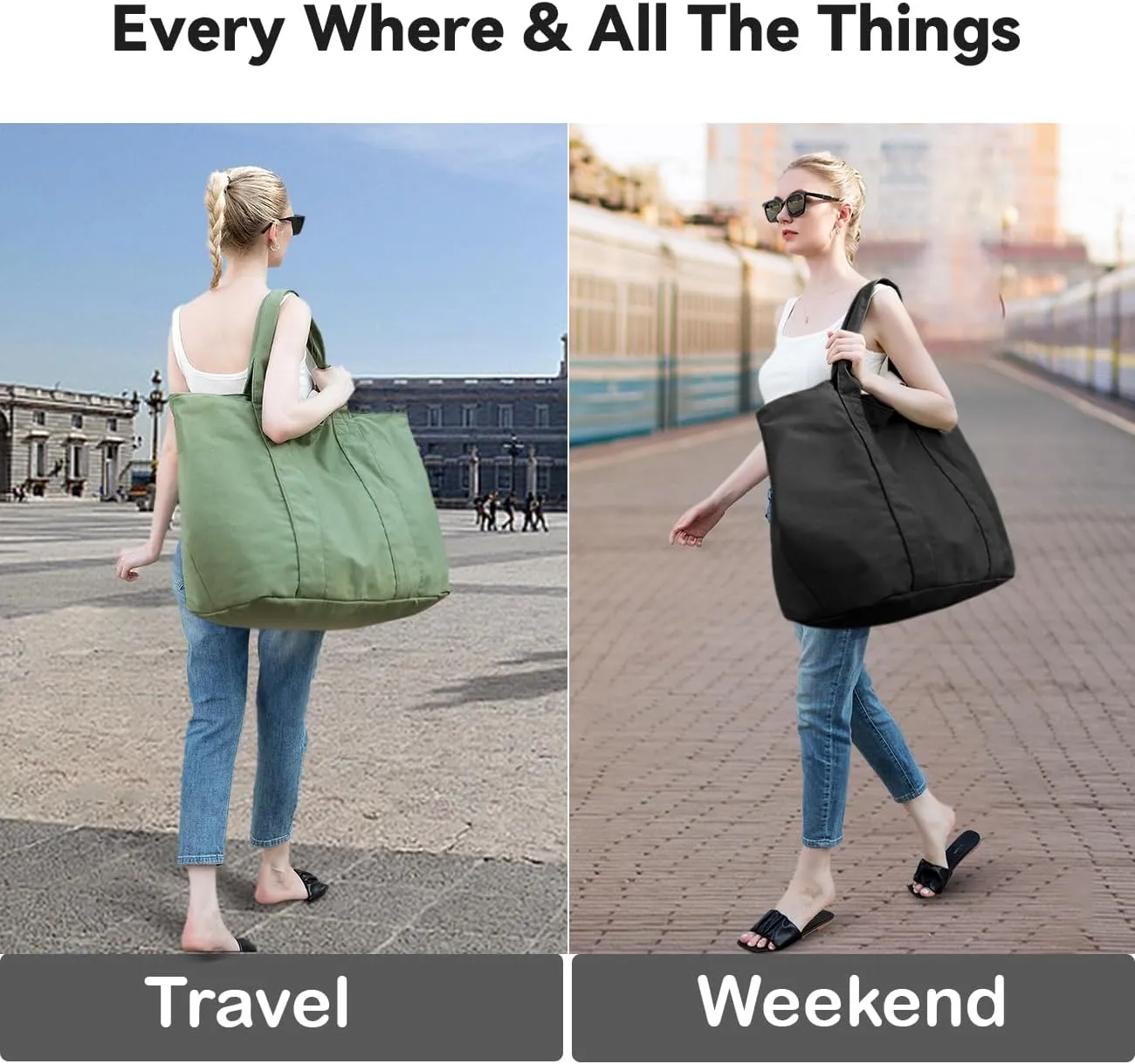 22'' 50L Large Beach Bag, Extra Large Tote Bag for Women, Oversized Tote Bag, Overnight Bags for Travel Blue White
