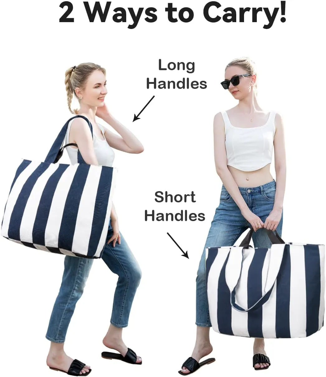 22'' 50L Large Beach Bag, Extra Large Tote Bag for Women, Oversized Tote Bag, Overnight Bags for Travel Blue White