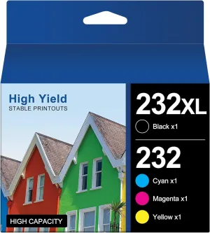 232XL Ink Cartridges for Epson Printer Remanufactured for Epson 232XL Ink Cartridges Combo Pack for Expression Home XP-4200 XP-4205 Workforce WF-2930 WF-2950 XP4200 WF2950 (4 Pack)