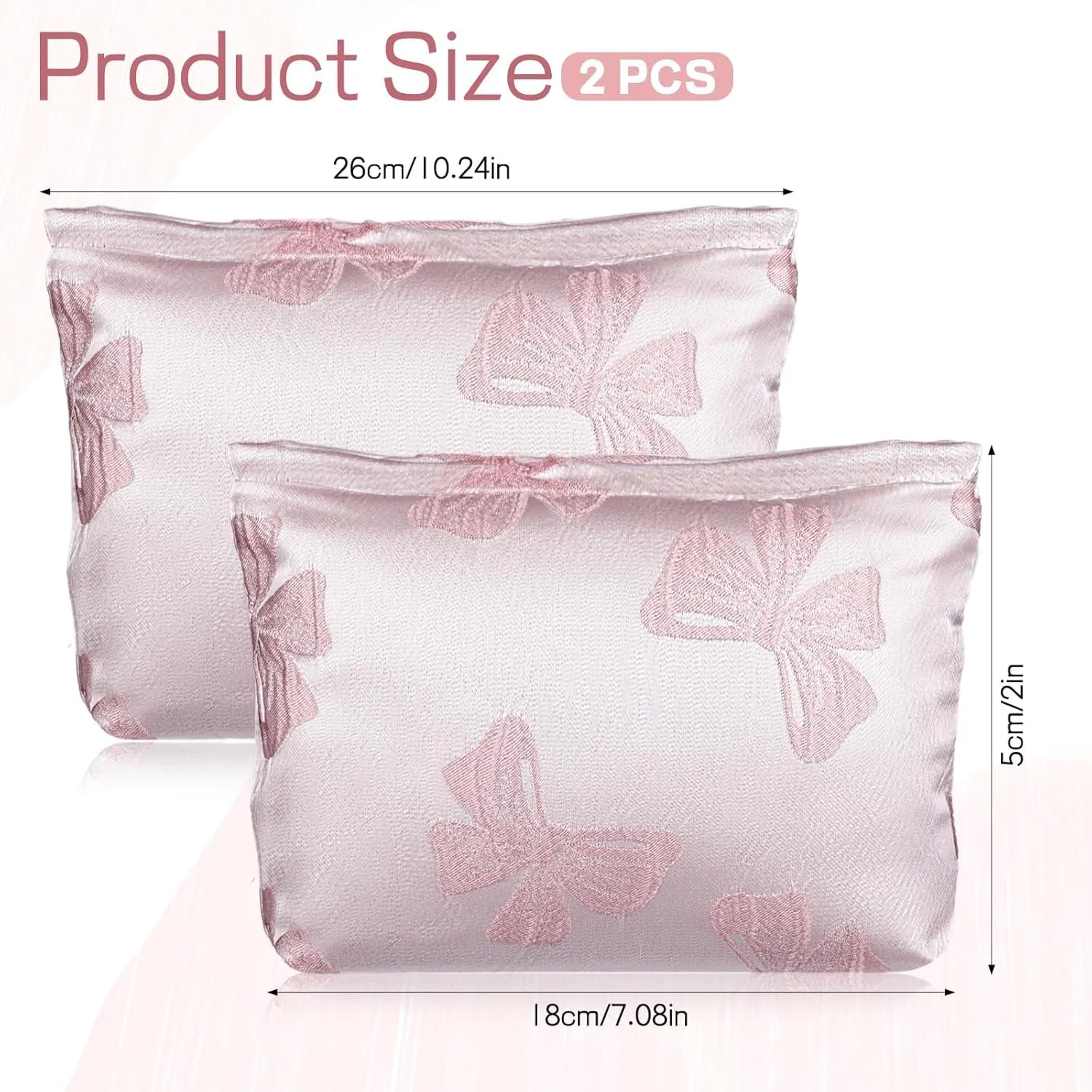 2Pcs Cute Bow Makeup Bag Large Capacity Pink Cosmetic Bag Aesthetic Design Canvas Organizer Portable Zipper Pouch Toiletry Bag for Women Girls Travel Storage Accessories