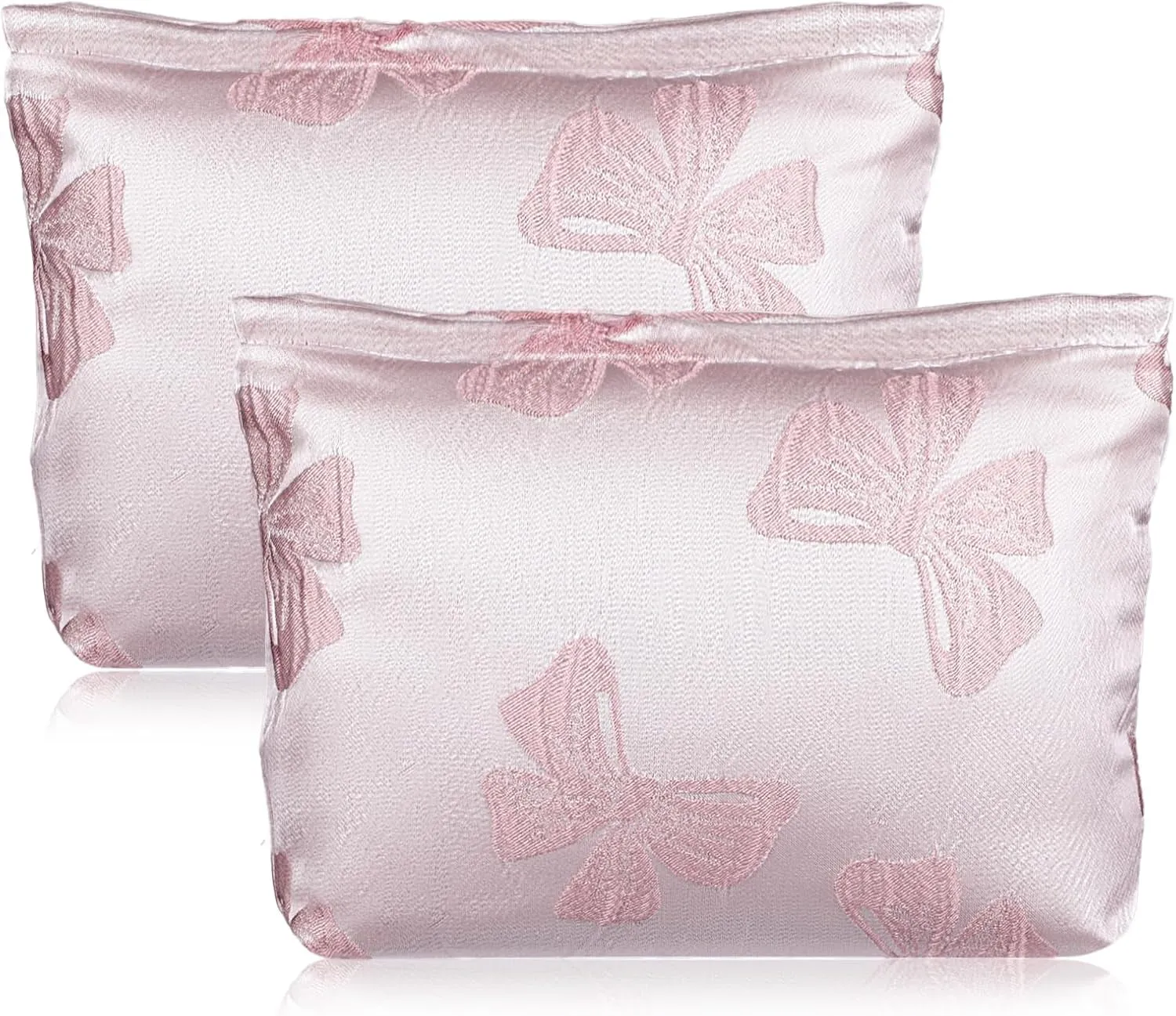 2Pcs Cute Bow Makeup Bag Large Capacity Pink Cosmetic Bag Aesthetic Design Canvas Organizer Portable Zipper Pouch Toiletry Bag for Women Girls Travel Storage Accessories