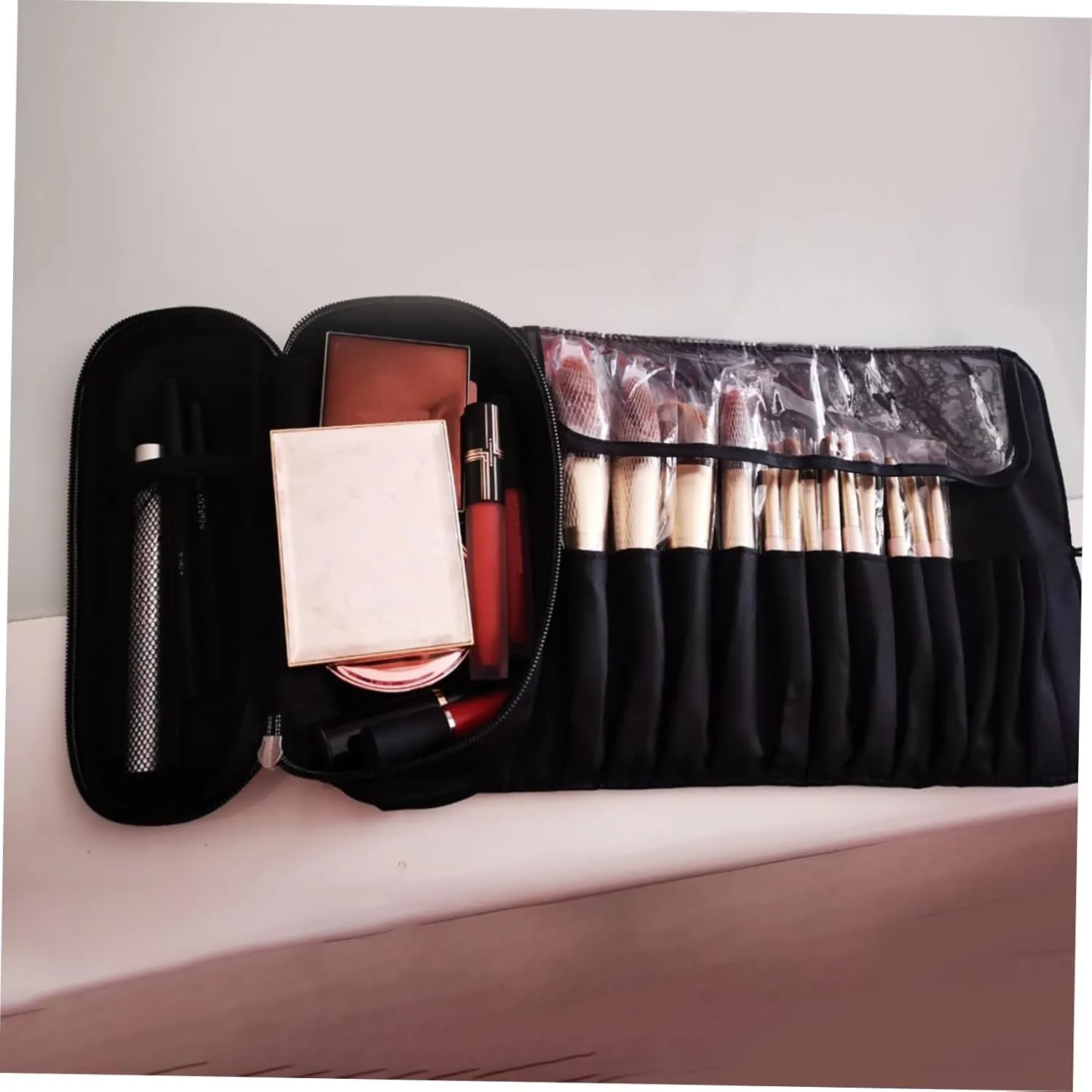 2pcs Multifunctional Makeup Brush Rolling Case Compact Cosmetic Pouch Toiletry Organizer for and Storage Stylish Design for Brushes and Essentials