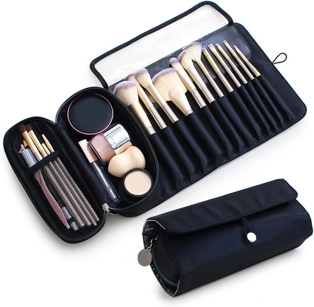 2pcs Multifunctional Makeup Brush Rolling Case Compact Cosmetic Pouch Toiletry Organizer for and Storage Stylish Design for Brushes and Essentials