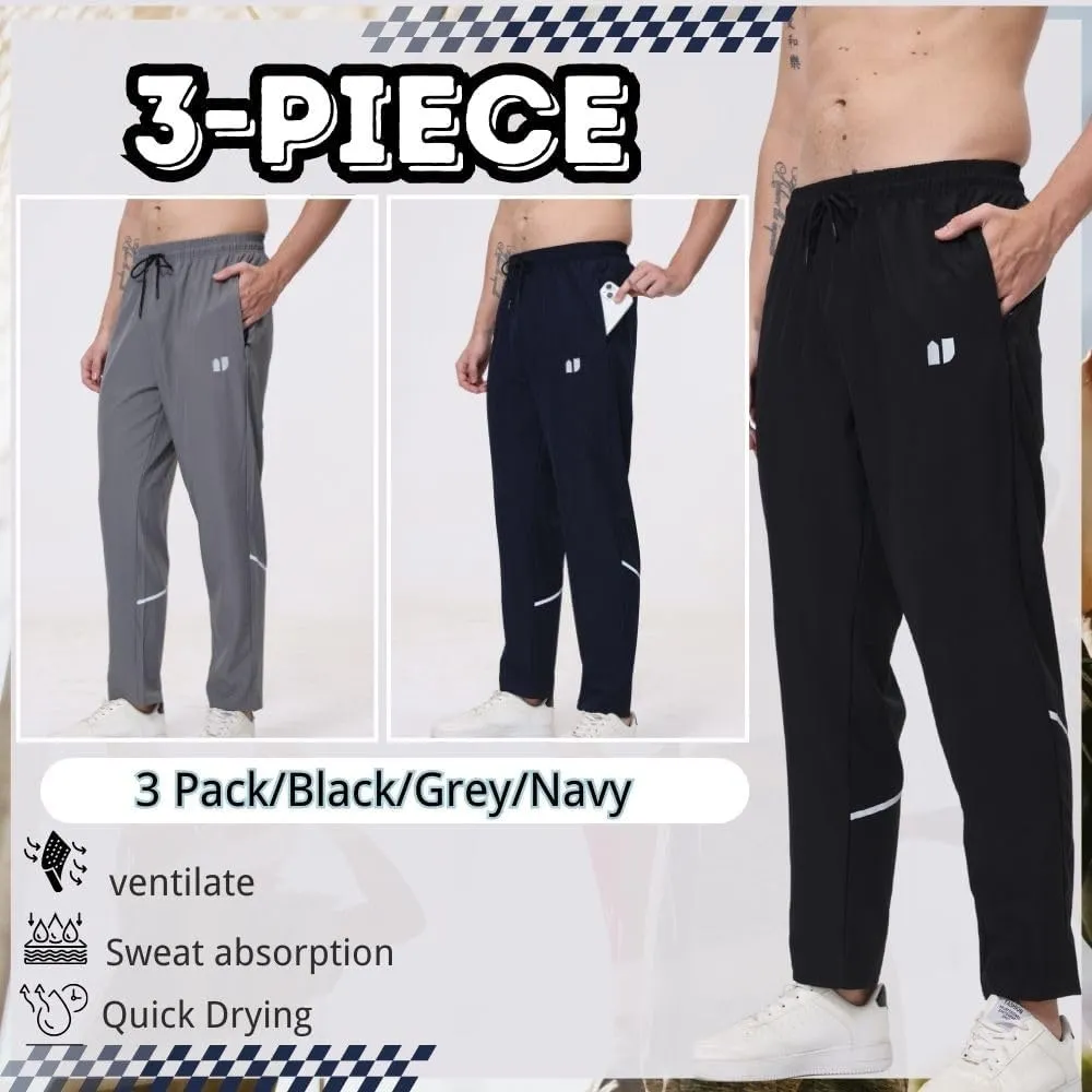 3 Pack Mens Athletic Sweatpants,Gym Joggers Pants for Men Running Jogging Pants,with Zip Pockets