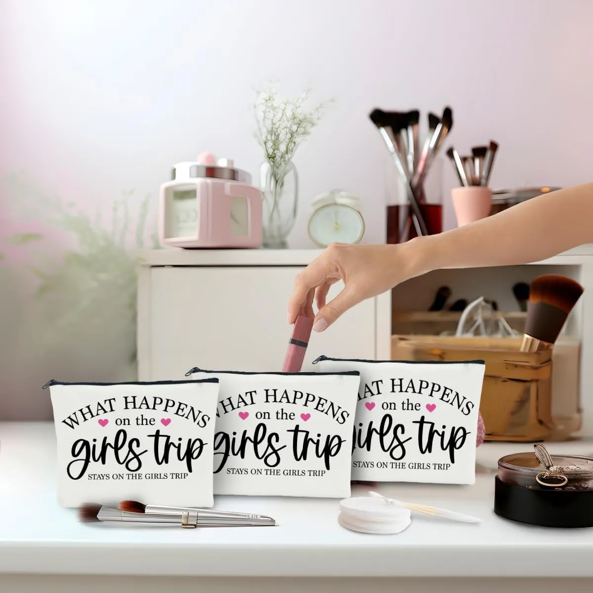 3 PCS Girls' Trip Favors Makeup Bag - Weekend & Bachelorette Party Gifts for Women