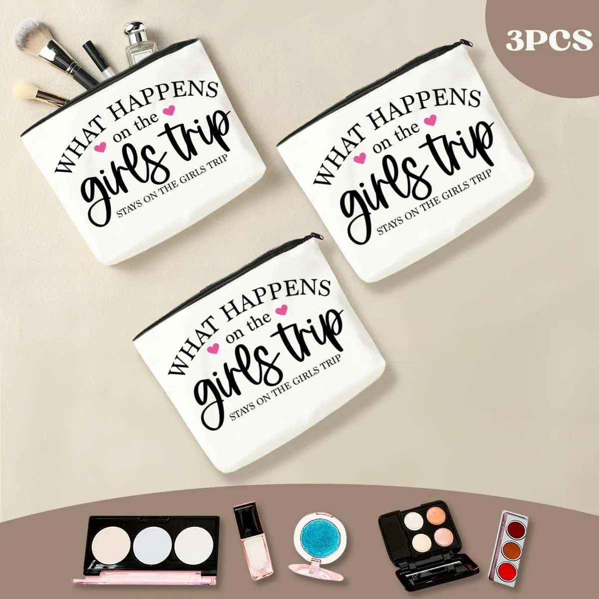 3 PCS Girls' Trip Favors Makeup Bag - Weekend & Bachelorette Party Gifts for Women