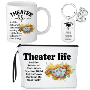 3 Pcs Musical Theater Gifts for Women Funny Theatre Lover Gifts Theatre Makeup Bag Theater Life Cosmetic Bag 11.2 oz Coffee Mug Mask Keychain for Actors Actress