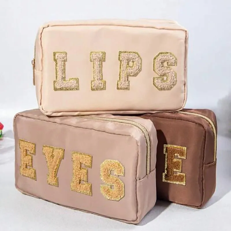 3-Piece Set: Embroidered Letters Fashionable Waterproof Makeup Bags