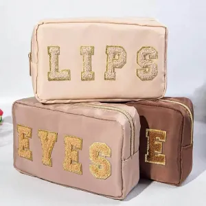 3-Piece Set: Embroidered Letters Fashionable Waterproof Makeup Bags